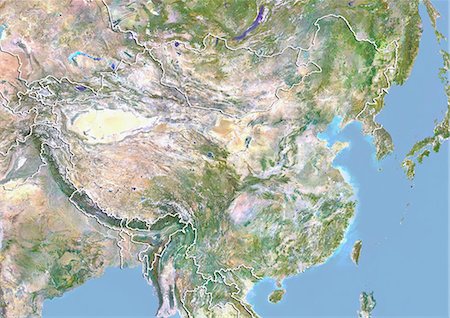 Chine, Image Satellite avec effet de relief, avec bordure Photographie de stock - Rights-Managed, Code: 872-06054223