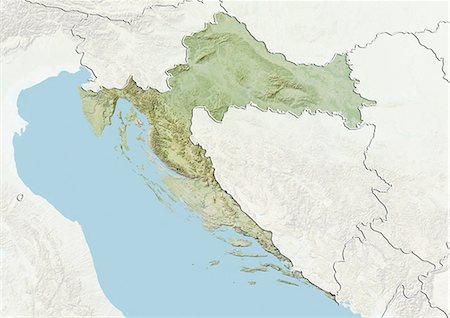 simsearch:872-06054240,k - Croatia, Relief Map With Border and Mask Stock Photo - Rights-Managed, Code: 872-06054239