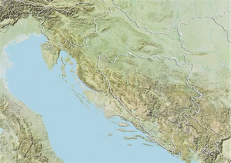 relief map - Croatia and Bosnia and Herzegovina, Relief Map With Border Stock Photo - Rights-Managed, Code: 872-06054240