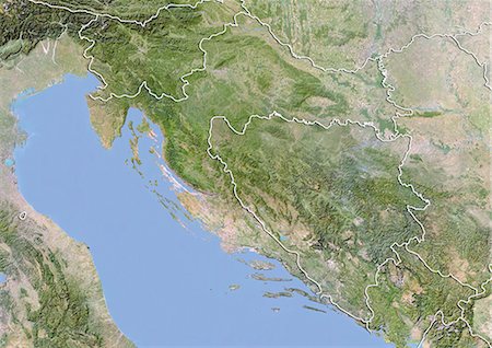 simsearch:872-06054240,k - Croatia and Bosnia and Herzegovina, Satellite Image With Bump Effect, With Border Stock Photo - Rights-Managed, Code: 872-06054242
