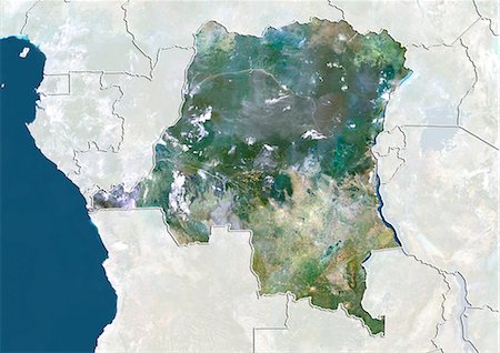 democratic republic of the congo - Democratic Republic of Congo, True Colour Satellite Image With Border and Mask Fotografie stock - Rights-Managed, Codice: 872-06054256