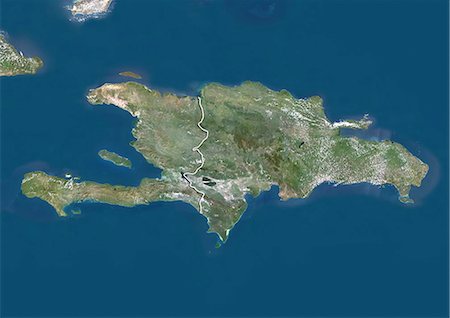 Dominican Republic and Haiti, True Colour Satellite Image With Border Stock Photo - Rights-Managed, Code: 872-06054281