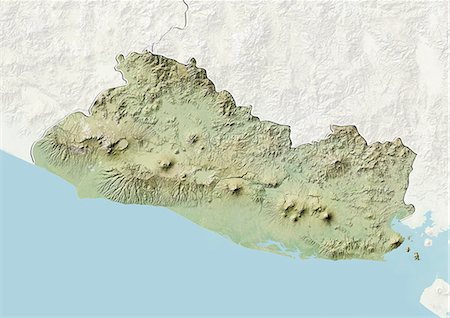 rainforest relief map - El Salvador, Relief Map With Border and Mask Stock Photo - Rights-Managed, Code: 872-06054298