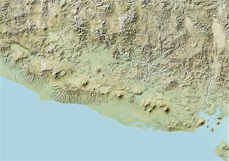 simsearch:872-06160300,k - El Salvador, Relief Map With Border Foto de stock - Con derechos protegidos, Código: 872-06054299