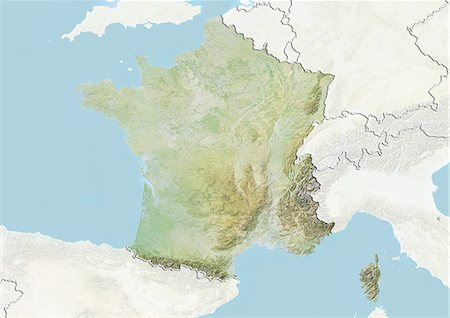 simsearch:872-06160630,k - France, Relief Map With Border and Mask Stock Photo - Rights-Managed, Code: 872-06054336