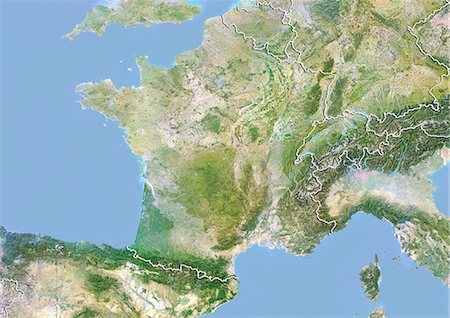 Frankreich, Satellitenbild mit Bump-Effekt, mit Rand Stockbilder - Lizenzpflichtiges, Bildnummer: 872-06054339