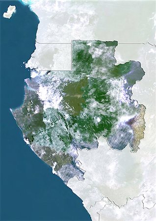 Gabon, True Colour Satellite Image With Border and Mask Foto de stock - Con derechos protegidos, Código: 872-06054344