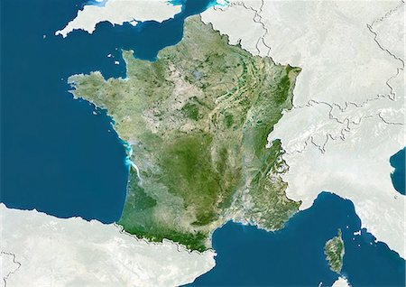 France, True Image couleur Satellite avec bordure et masque Photographie de stock - Rights-Managed, Code: 872-06054340