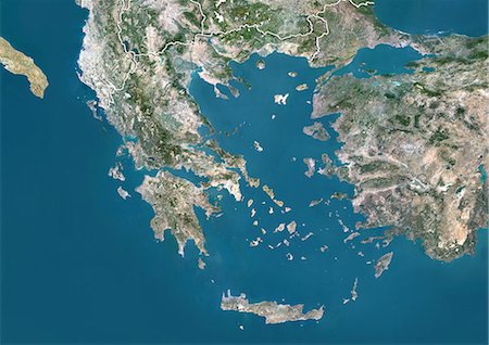 Greece, True Colour Satellite Image With Border Foto de stock - Direito Controlado, Número: 872-06054369