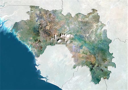 simsearch:872-06160252,k - Guinea, True Colour Satellite Image With Border and Mask Foto de stock - Con derechos protegidos, Código: 872-06054381