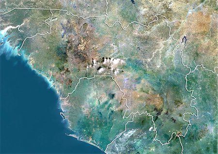 Guinea, True Colour Satellite Image With Border Stock Photo - Rights-Managed, Code: 872-06054382