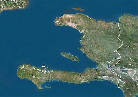 Haiti, True Colour Satellite Image With Border Stock Photo - Rights-Managed, Code: 872-06054396