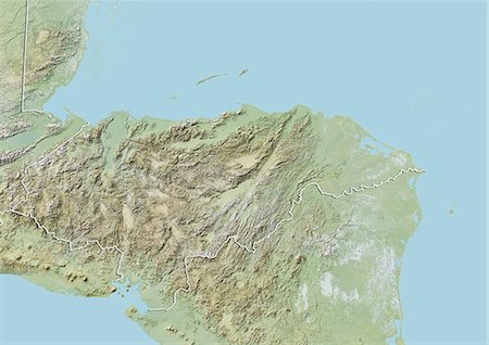 simsearch:872-06160300,k - Honduras, Relief Map With Border Foto de stock - Con derechos protegidos, Código: 872-06054401