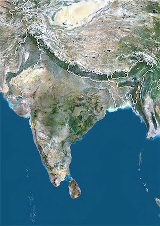 Inde, Image Satellite couleur vraie avec bordure Photographie de stock - Rights-Managed, Code: 872-06054414