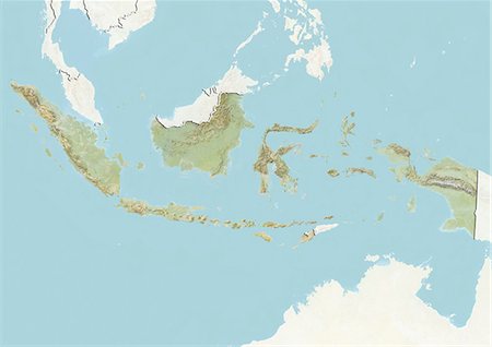 rainforest relief map - Indonesia, Relief Map With Border and Mask Stock Photo - Rights-Managed, Code: 872-06054415