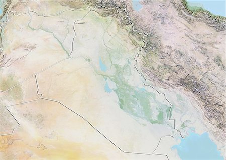 simsearch:872-06054480,k - Iraq, Relief Map With Border Foto de stock - Con derechos protegidos, Código: 872-06054426
