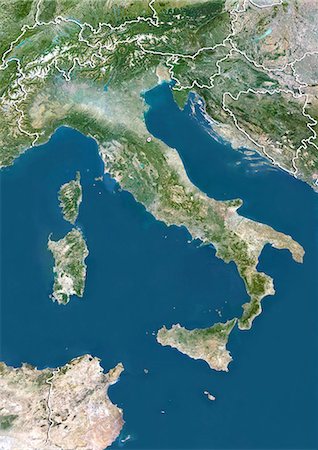 Italy, True Colour Satellite Image With Border Stock Photo - Rights-Managed, Code: 872-06054446