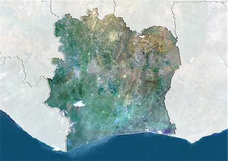 physical geography of ivory coast - Ivory Coast, True Colour Satellite Image With Border and Mask Stock Photo - Rights-Managed, Code: 872-06054449