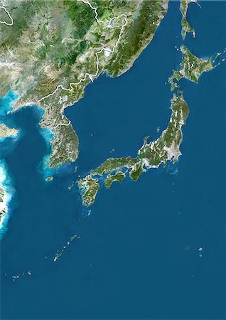 simsearch:872-06054233,k - Japan, True Colour Satellite Image With Border Foto de stock - Con derechos protegidos, Código: 872-06054458