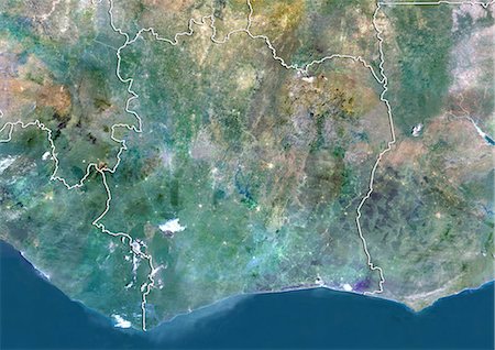 physical geography of ivory coast - Ivory Coast, True Colour Satellite Image With Border Stock Photo - Rights-Managed, Code: 872-06054450