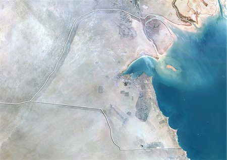 Koweït, Image Satellite couleur vraie avec bordure Photographie de stock - Rights-Managed, Code: 872-06054484