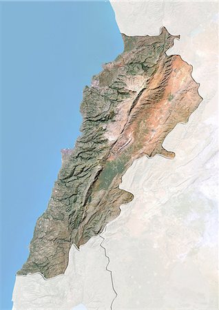 Lebanon, Satellite Image With Bump Effect, With Border and Mask Foto de stock - Con derechos protegidos, Código: 872-06054503