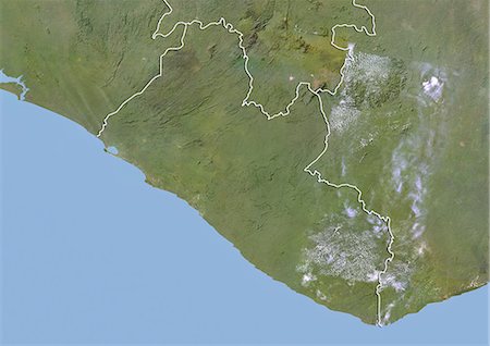 Libéria, Image Satellite avec effet de relief, avec bordure Photographie de stock - Rights-Managed, Code: 872-06054516