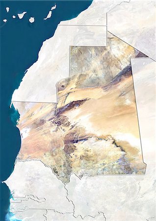 simsearch:872-06054597,k - Mauritania, True Colour Satellite Image With Border and Mask Foto de stock - Con derechos protegidos, Código: 872-06054559