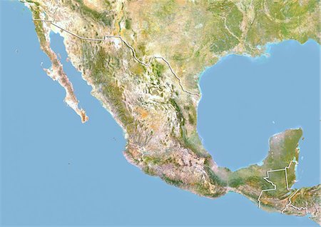 Mexico, Satellite Image With Bump Effect, With Border Foto de stock - Con derechos protegidos, Código: 872-06054566