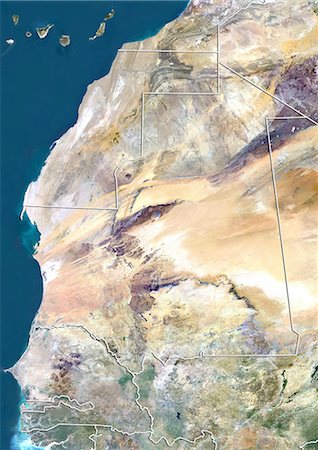 simsearch:872-06160329,k - Mauritania, True Colour Satellite Image With Border Foto de stock - Con derechos protegidos, Código: 872-06054560