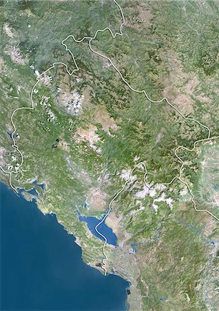 satellite view - Montenegro, True Colour Satellite Image With Border Stock Photo - Rights-Managed, Code: 872-06054583