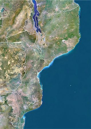 Mozambique, True Colour Satellite Image With Border Stock Photo - Rights-Managed, Code: 872-06054592