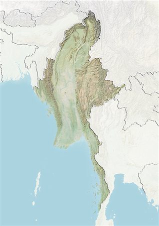 Myanmar, Relief Map With Border and Mask Stock Photo - Rights-Managed, Code: 872-06054593