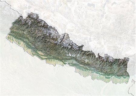 Nepal, Satellite Image With Bump Effect, With Border and Mask Foto de stock - Con derechos protegidos, Código: 872-06054604