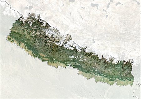 Nepal, True Colour Satellite Image With Border and Mask Foto de stock - Con derechos protegidos, Código: 872-06054606