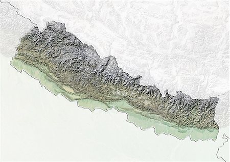 Nepal, Relief Map With Border and Mask Foto de stock - Con derechos protegidos, Código: 872-06054602