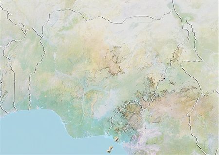 simsearch:872-06054194,k - Nigeria, Relief Map With Border Foto de stock - Con derechos protegidos, Código: 872-06054626