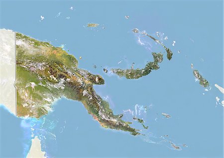 papua new guinea - Papouasie-Nouvelle Guinée, Image Satellite avec effet de relief, avec bordure et masque Photographie de stock - Rights-Managed, Code: 872-06054657