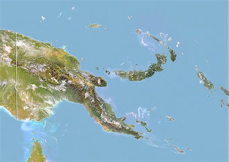 Papua New Guinea, Satellite Image With Bump Effect, With Border Foto de stock - Con derechos protegidos, Código: 872-06054658