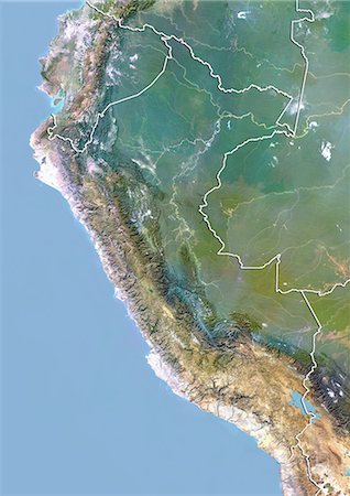 Peru, Satellite Image With Bump Effect, With Border Stock Photo - Rights-Managed, Code: 872-06054666