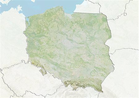 Poland, Relief Map With Border and Mask Stock Photo - Rights-Managed, Code: 872-06054670