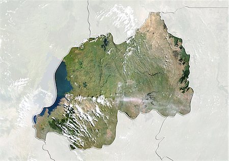 Rwanda, True Colour Satellite Image With Border and Mask Foto de stock - Con derechos protegidos, Código: 872-06054705