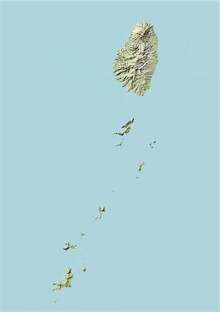 simsearch:872-06054563,k - Saint Vincent and the Grenadines, Relief Map With Border Foto de stock - Con derechos protegidos, Código: 872-06054710