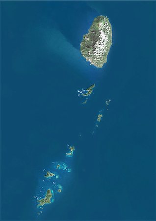 st vincent and the grenadines - Saint Vincent and the Grenadines, True Colour Satellite Image With Border Foto de stock - Con derechos protegidos, Código: 872-06054712