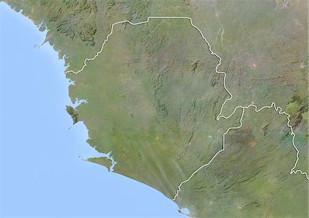 simsearch:872-06160361,k - Sierra Leone, Image Satellite avec effet de relief, avec bordure Photographie de stock - Rights-Managed, Code: 872-06054736