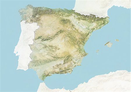 Spain, Relief Map With Border and Mask Foto de stock - Con derechos protegidos, Código: 872-06054769
