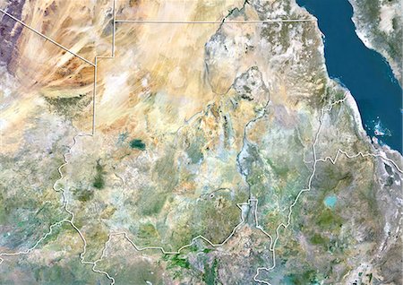 simsearch:872-06054295,k - Sudan, True Colour Satellite Image With Border Foto de stock - Con derechos protegidos, Código: 872-06054779