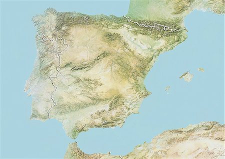Spain and Portugal, Relief Map With Border Foto de stock - Con derechos protegidos, Código: 872-06054770