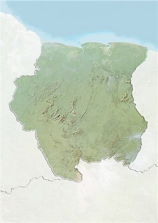 suriname - Suriname, carte de Relief avec bordure et masque Photographie de stock - Rights-Managed, Code: 872-06054780