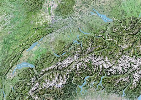 Switzerland, Satellite Image With Bump Effect, With Border Stock Photo - Rights-Managed, Code: 872-06054799